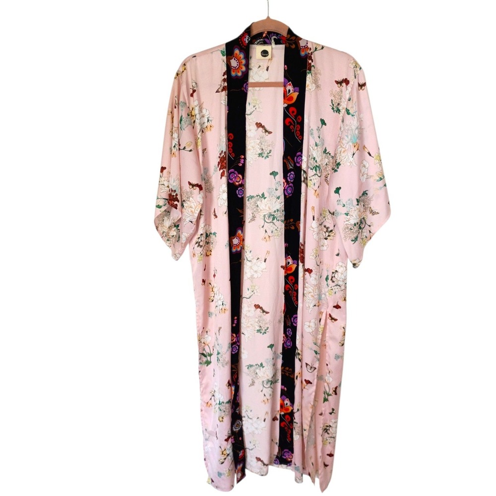 Anthropologie Floreat Azalea Robe One Size Pink Floral Kimono Maxi